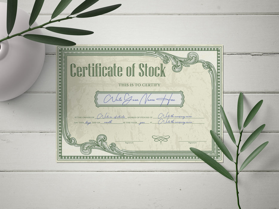 Customizable Certificate of Stock Vintage Style Template - Posh Park
