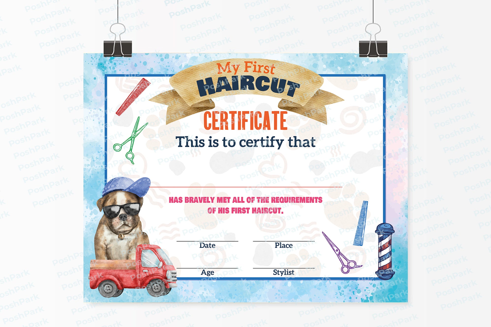 Printable Blank Blue and Pink First Haircut Certificate Boys and Girls ...