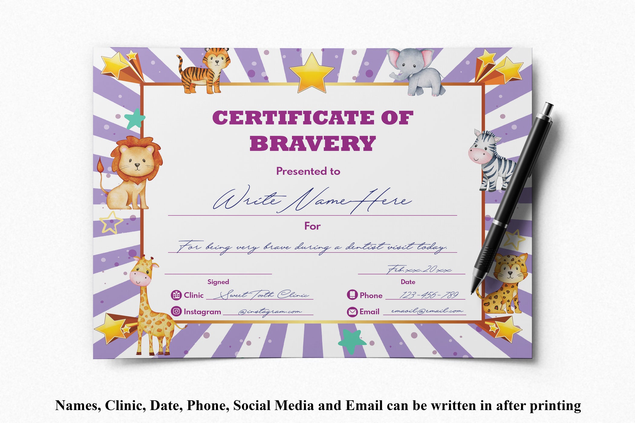 Printable Certificate of Bravery PDF Animal Theme Brave Certificate