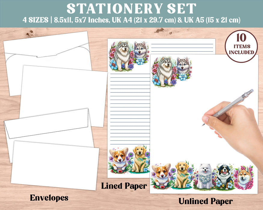 Puppy Stationery Set for Teens and Adults | Cute Stationary Kit with Puppy and Flowers