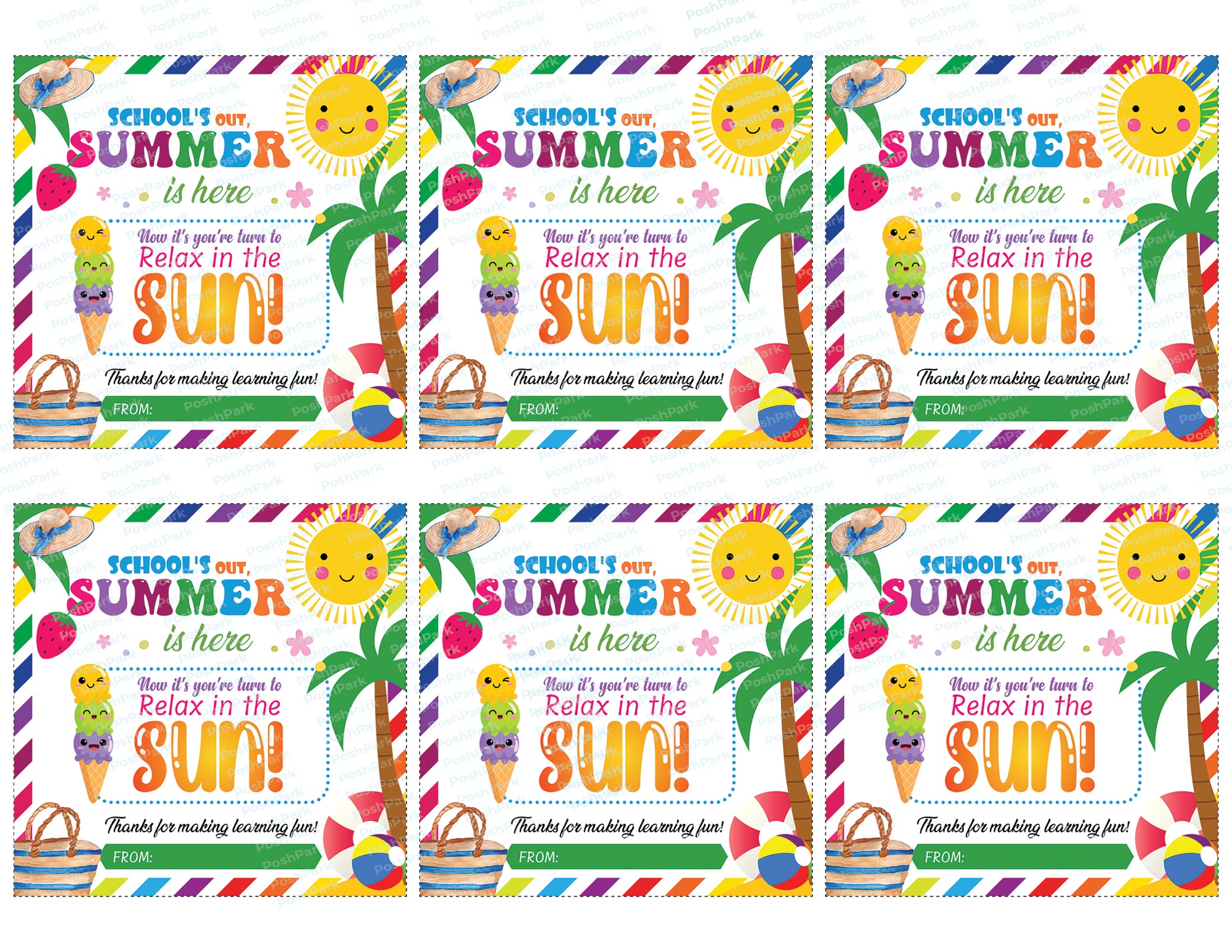 Printable Schools Out Relax in the Sun Appreciation Gift Tags, PDF Tea ...