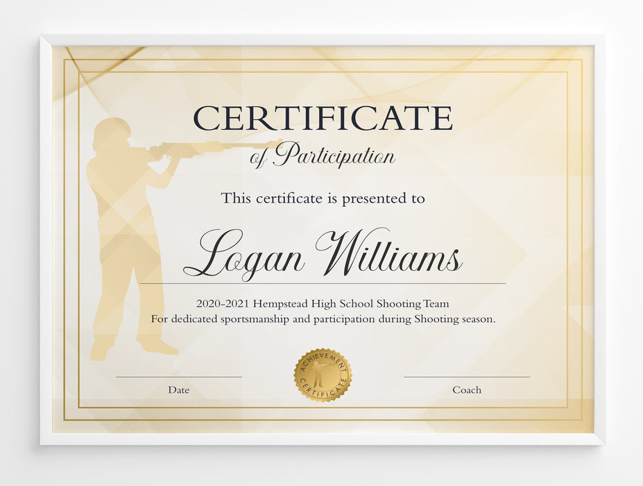 Customizable Shooting Marksmanship Participation Certificate Template for Boys