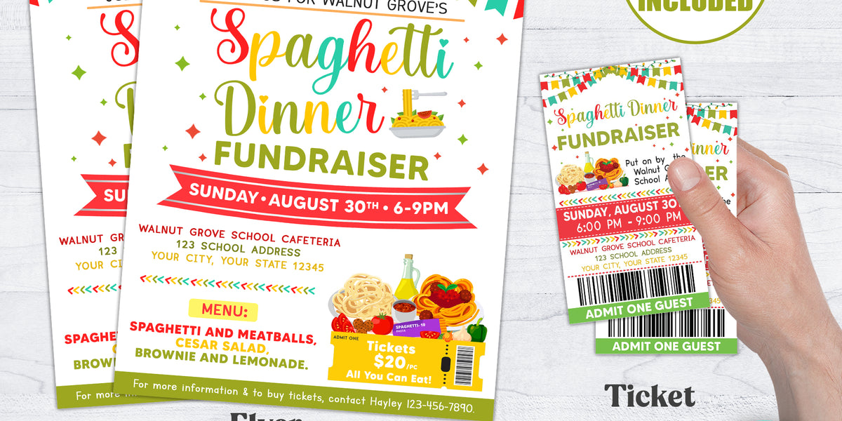 Editable DIY Spaghetti Dinner Ticket And Flyer Set Editable Spaghetti