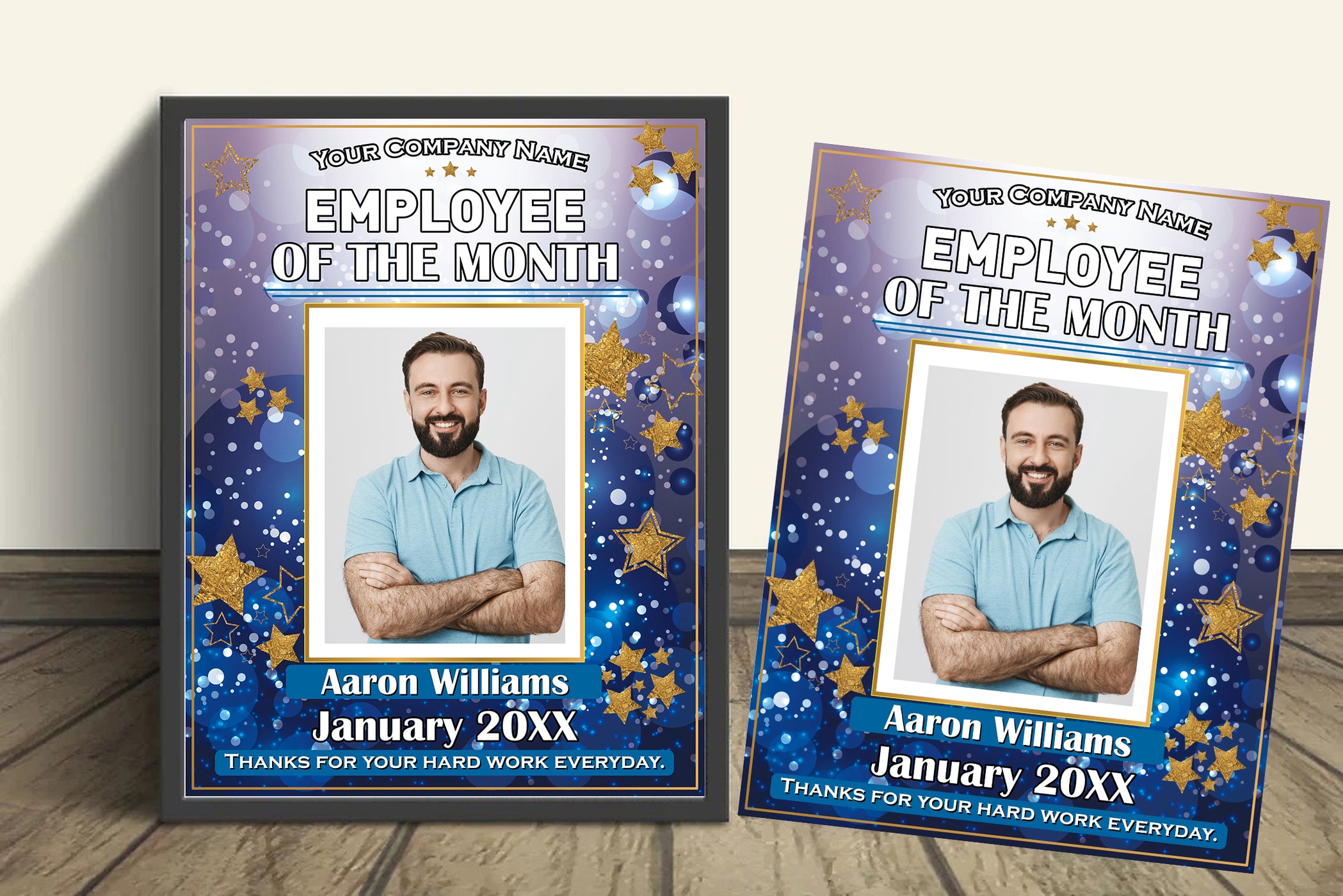 DIY Employee of the Month Certificate Blue, Star Employee Recognition ...
