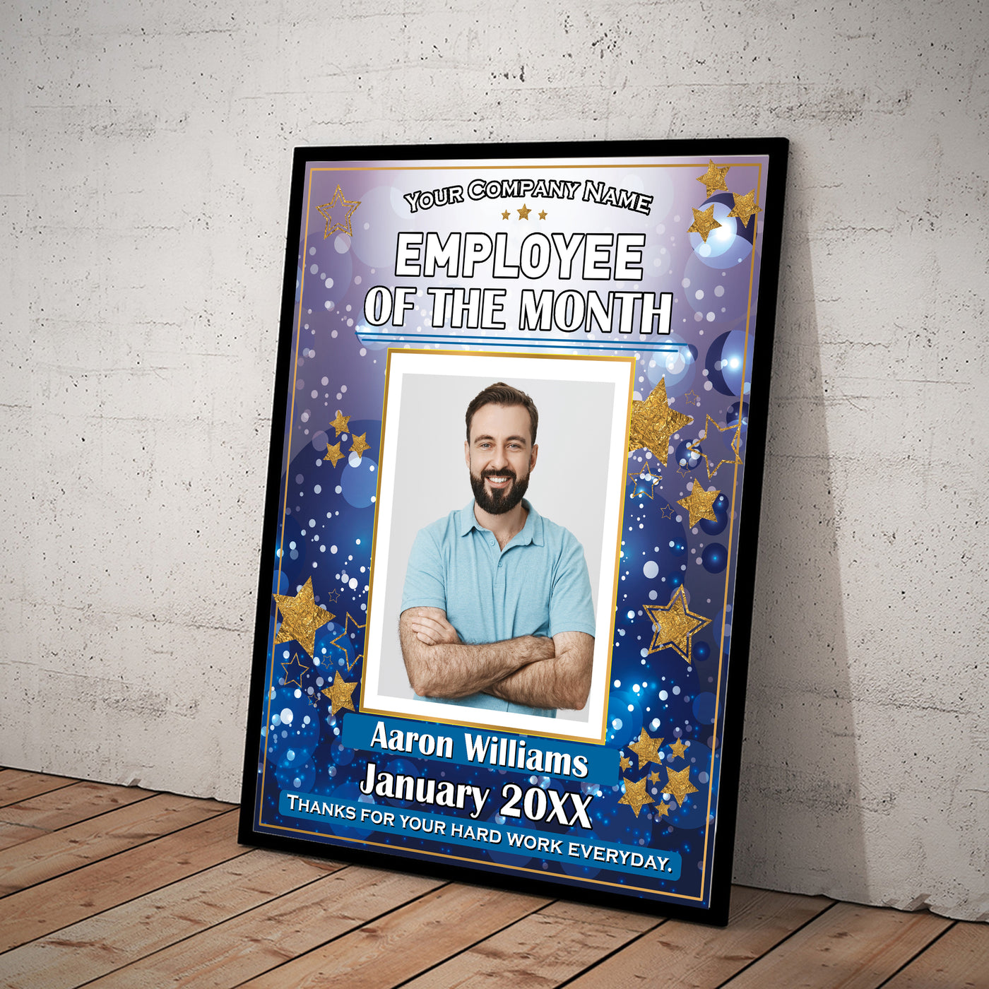 DIY Employee of the Month Certificate Blue, Star Employee Recognition ...