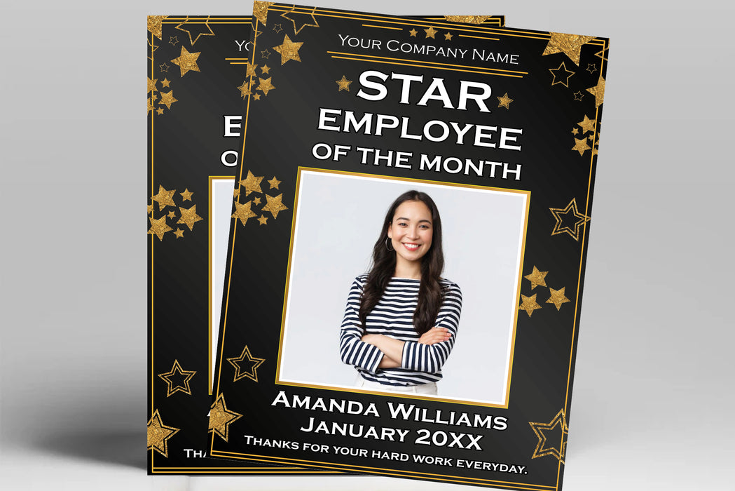 DIY Star Employee of the Month Certificate Template Black and Gold, Ed ...