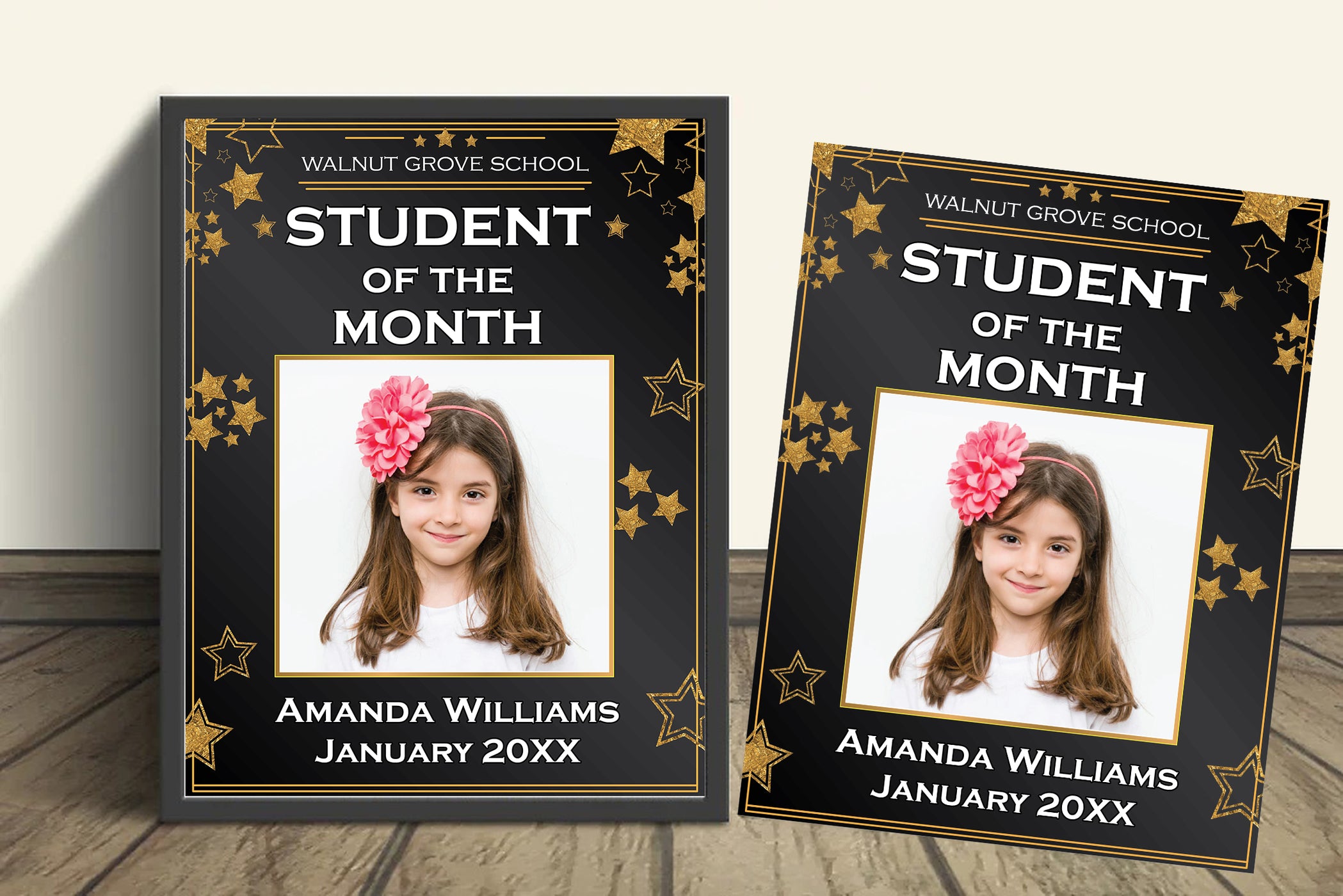 Editable Student Of The Month Certificate Template Gold & Black, DIY C ...