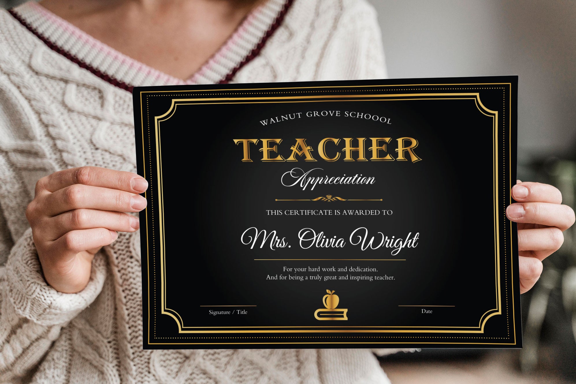 Elegant Teacher Appreciation Certificate Black, Editable Appreciation ...