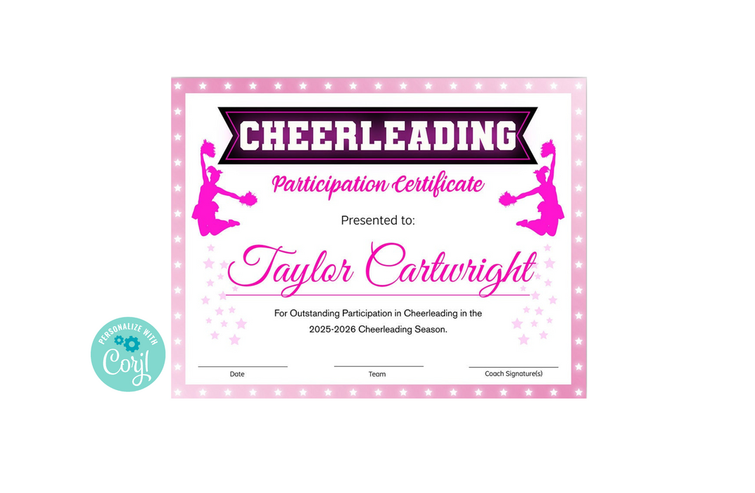 EDITABLE Cheerleader Certificate, Cheerleading Award, Cheerleading Printable, Sports Award