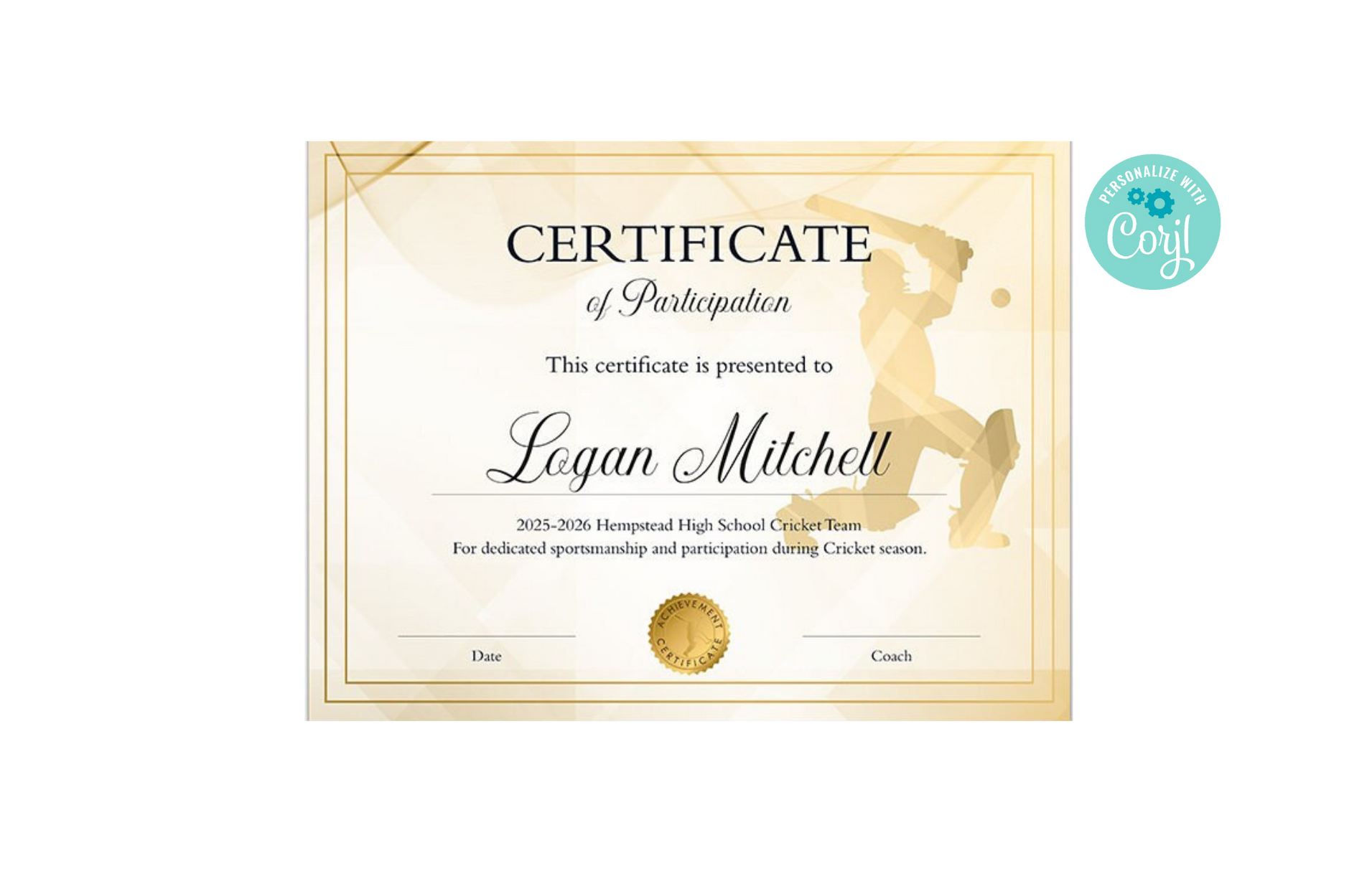 Editable Cricket Certificate Template, Printable Cricket Award for Tea ...