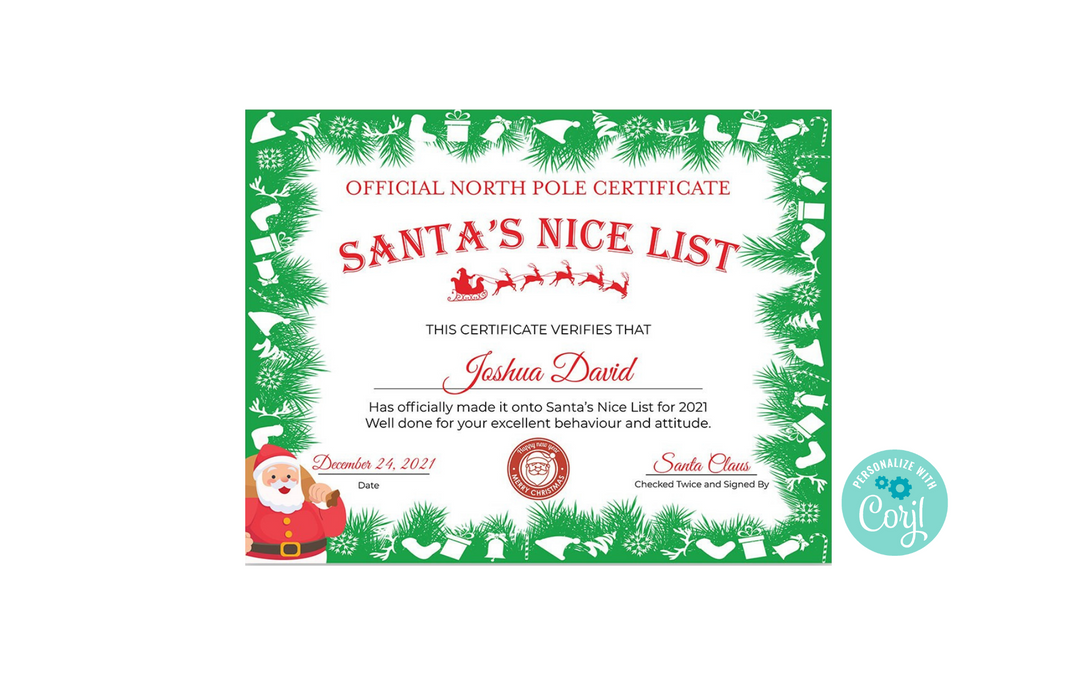 Editable Nice Certificate Template, Cute Santa's Nice List Award Template