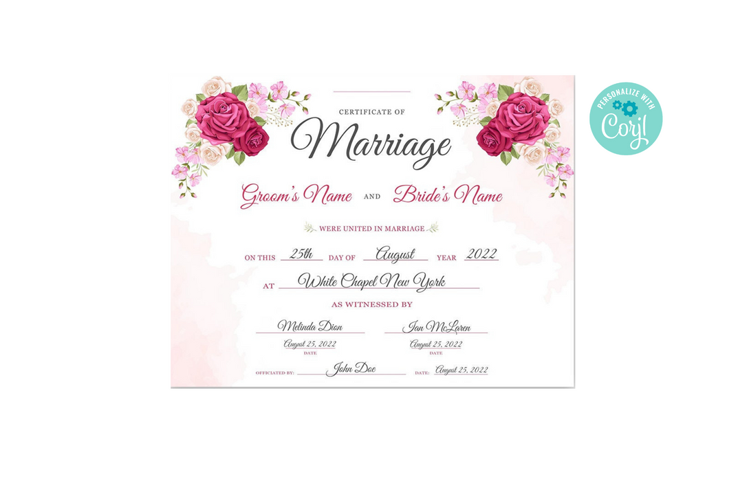 Editable Marriage Certificate Template | Marriage Certificate Download | Decorative Marriage Certificate | Marriage Printable| Wedding Keepsake |