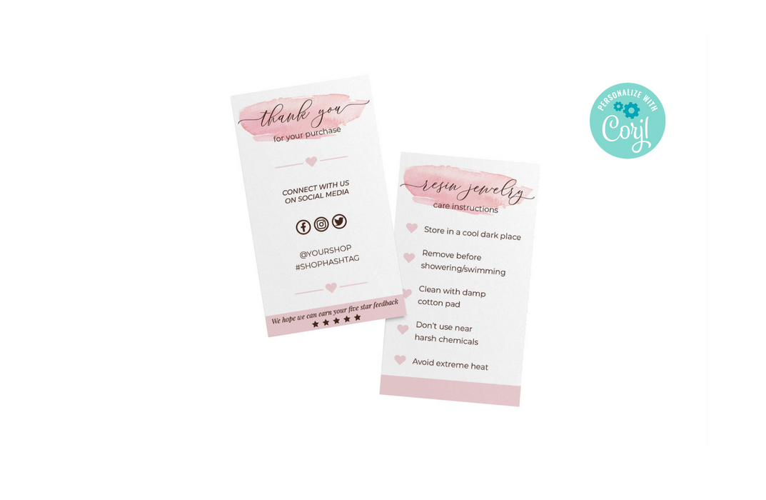 Downloadable Mini Resin Jewelry Care Card and Thank You Card, Printable Resin Care Instructions, Resin Care Card Template, Care Instructions Card Resin Jewelry