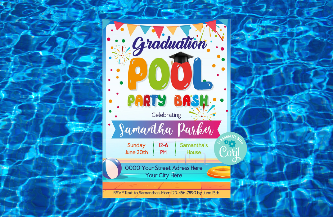 Pool Party Invitation Graduation Layouts