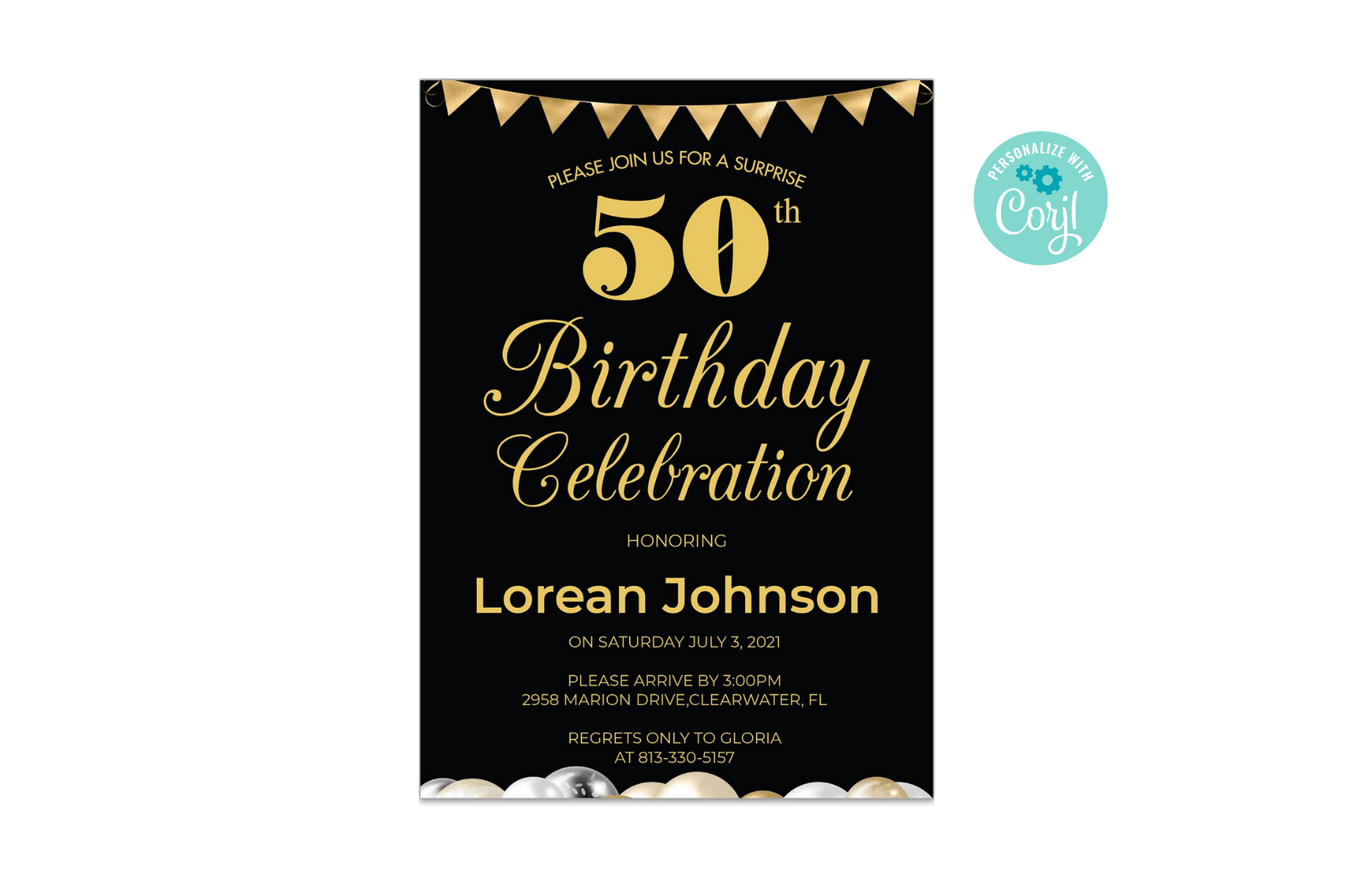 Downloadable Minimalist 50th Birthday Party Invitation, Editable Invit ...