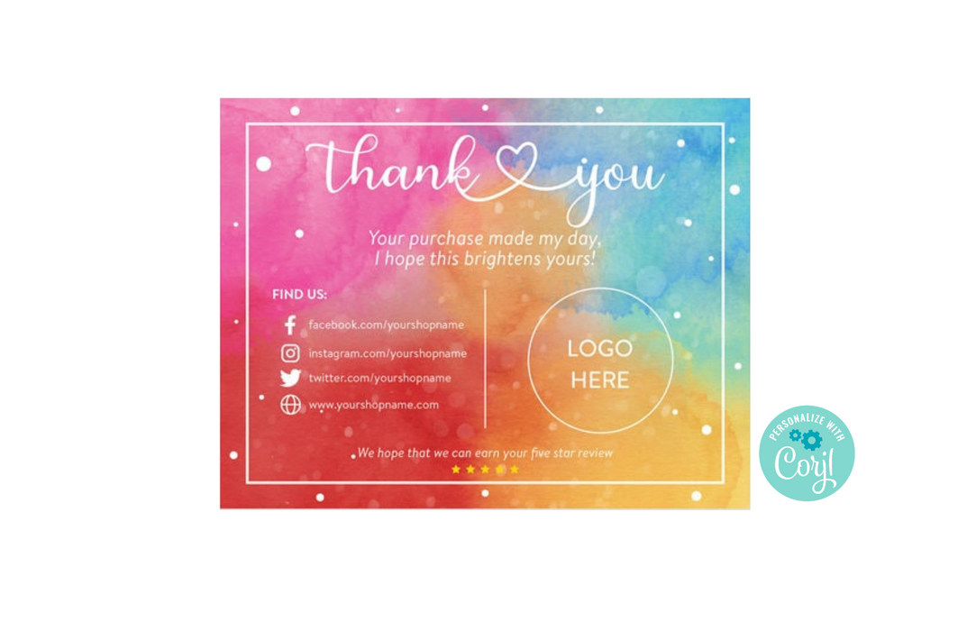 Downloadable Small Business Thank You Cards Colorful, Instant Fully Editable Thank You Card,