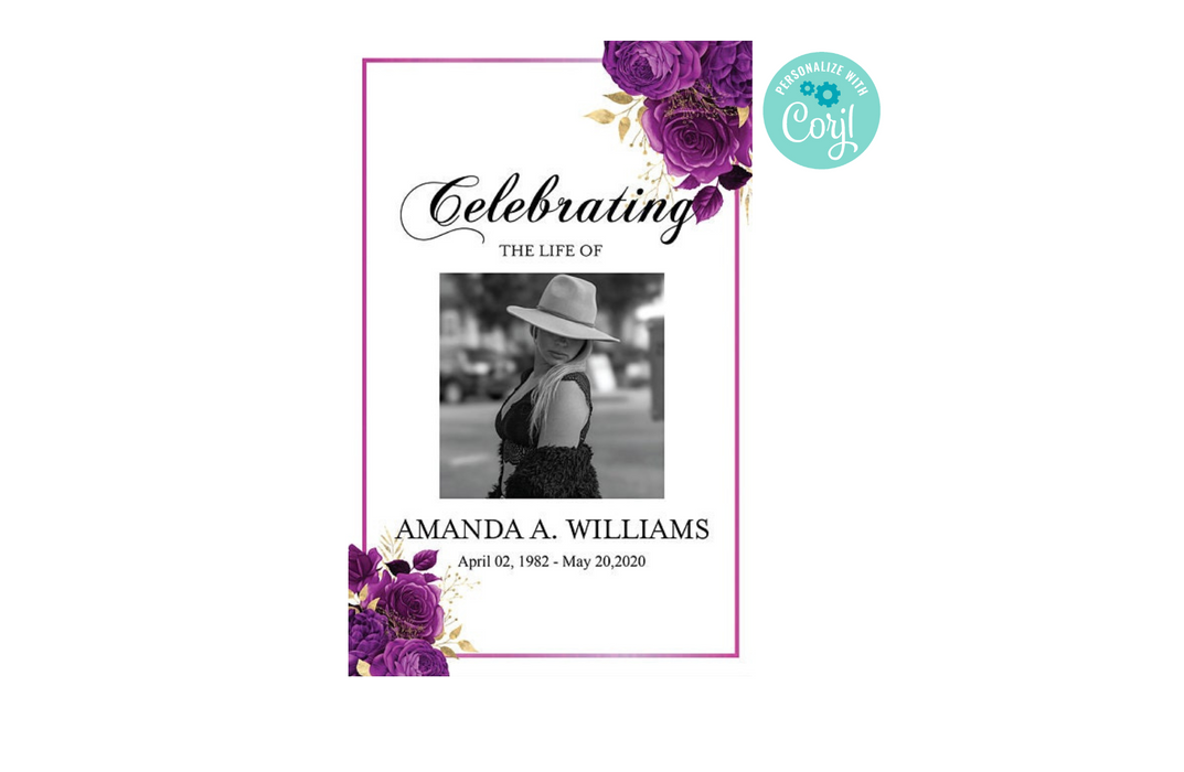 Editable 8 Page Purple Rose Funeral Program Template, Editable Template Memorial Service with Purple Roses