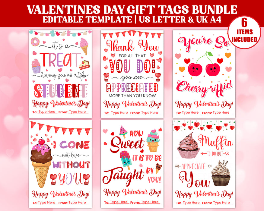 Editable Valentines Day Appreciation Gift Tag Bundle Set of 6