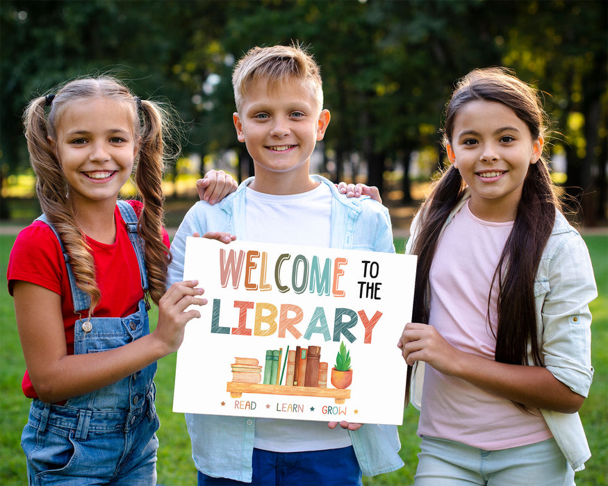 The Library Sign Printable PDF Welcome Library School Sign, School Library Poster Class ...