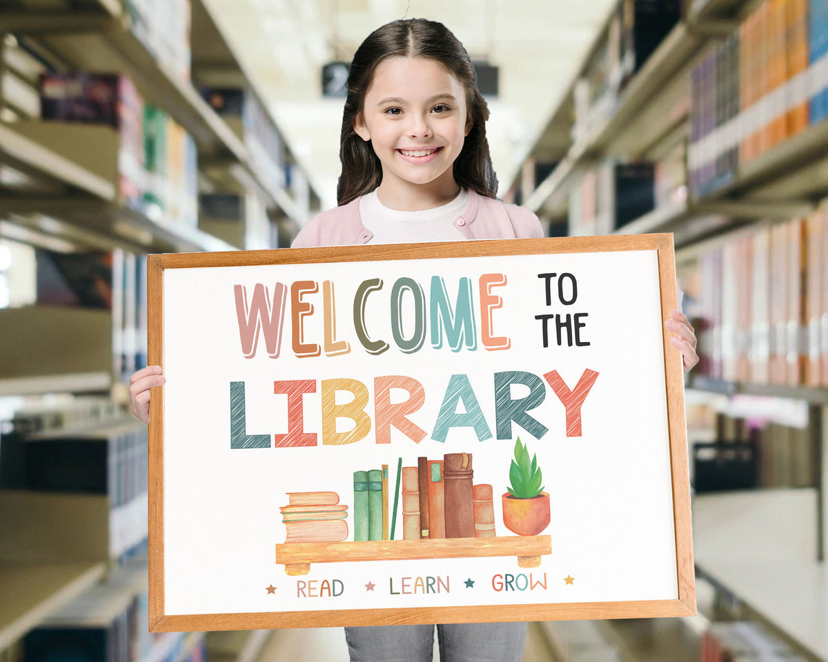 Printable PDF Welcome Library School Sign, School Library Poster Class ...