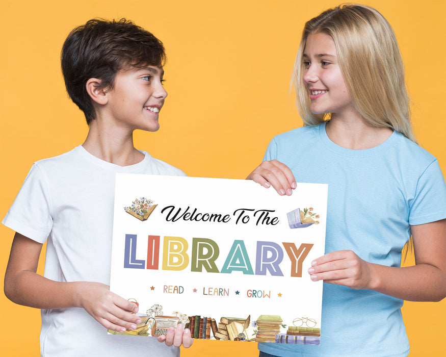 The Library Sign Printable Welcome Library School Sign, PDF Vintage School Library Deco ...