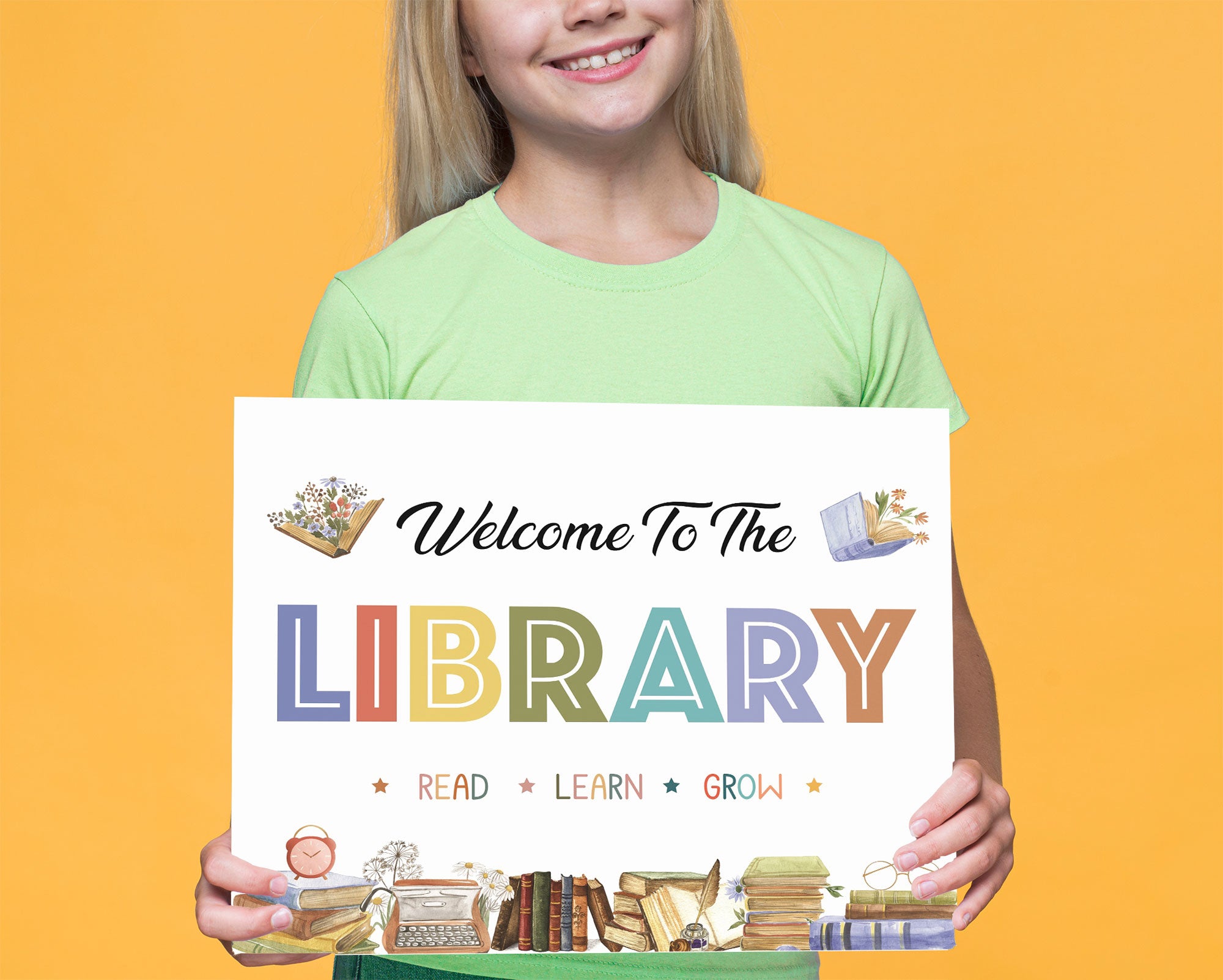 The Library Sign Printable Welcome Library School Sign, PDF Vintage School Library Deco ...