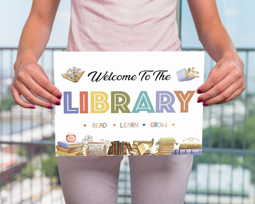 The Library Sign Printable Welcome Library School Sign, PDF Vintage School Library Deco ...
