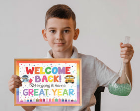 Printable Colorful Back to School Welcome Sign, PDF School Bulletin Bo ...