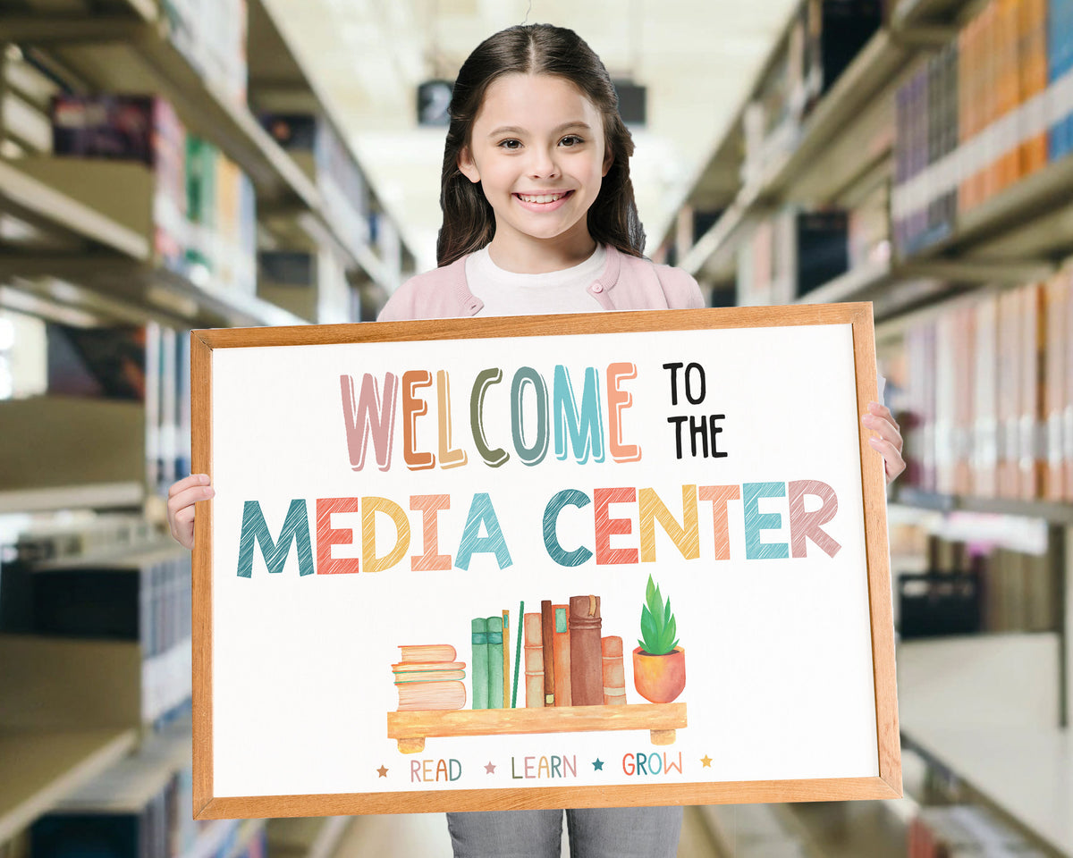 Printable PDF Welcome Media Center Sign, Boho School Media Center Post ...