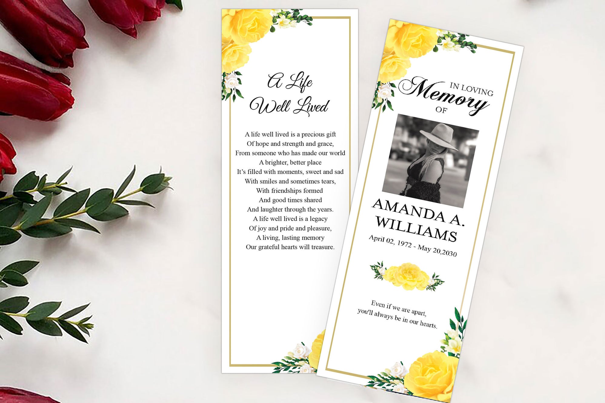 Editable 9 Piece Yellow Rose Funeral Program Template Bundle | Funeral ...