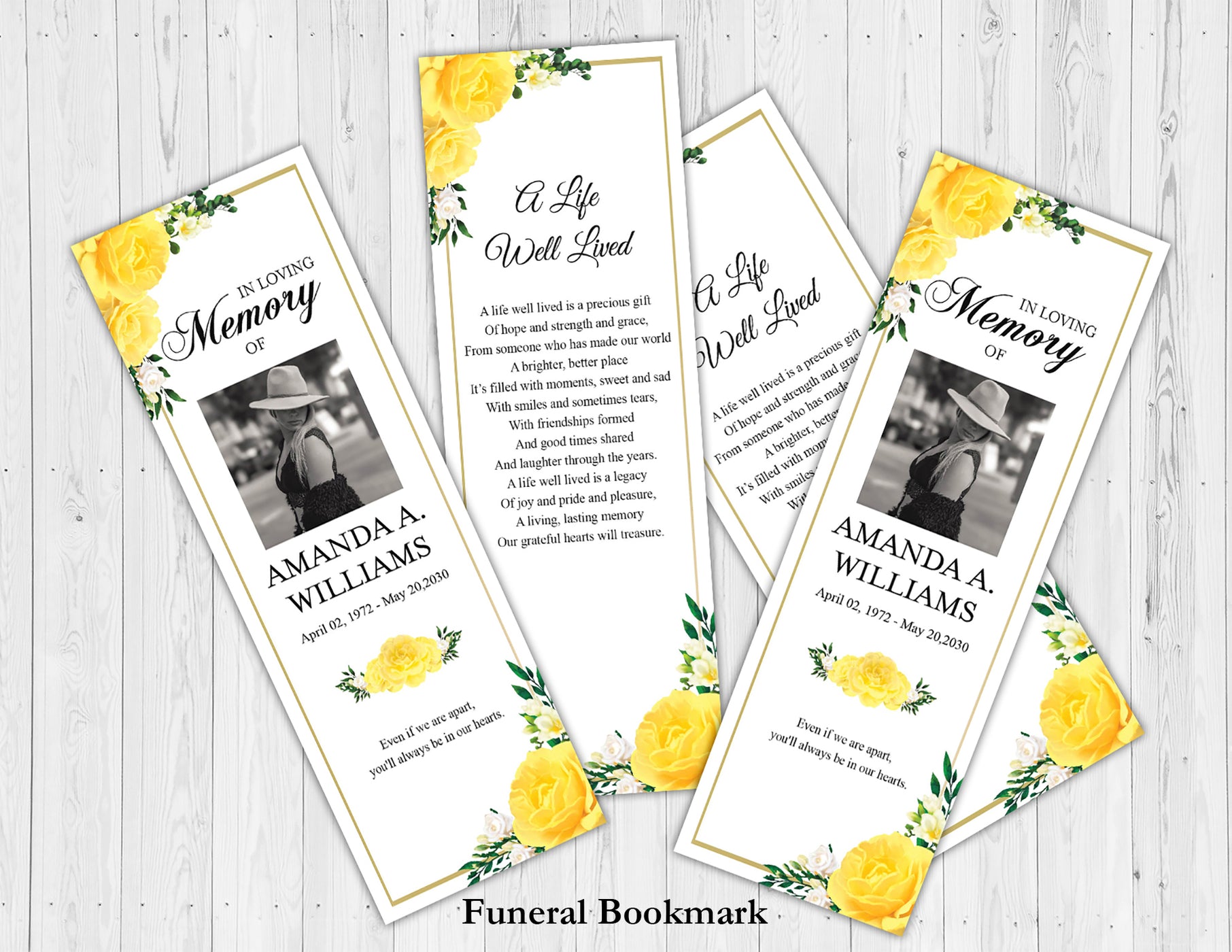 Editable 9 Piece Yellow Rose Funeral Program Template Bundle | Funeral ...