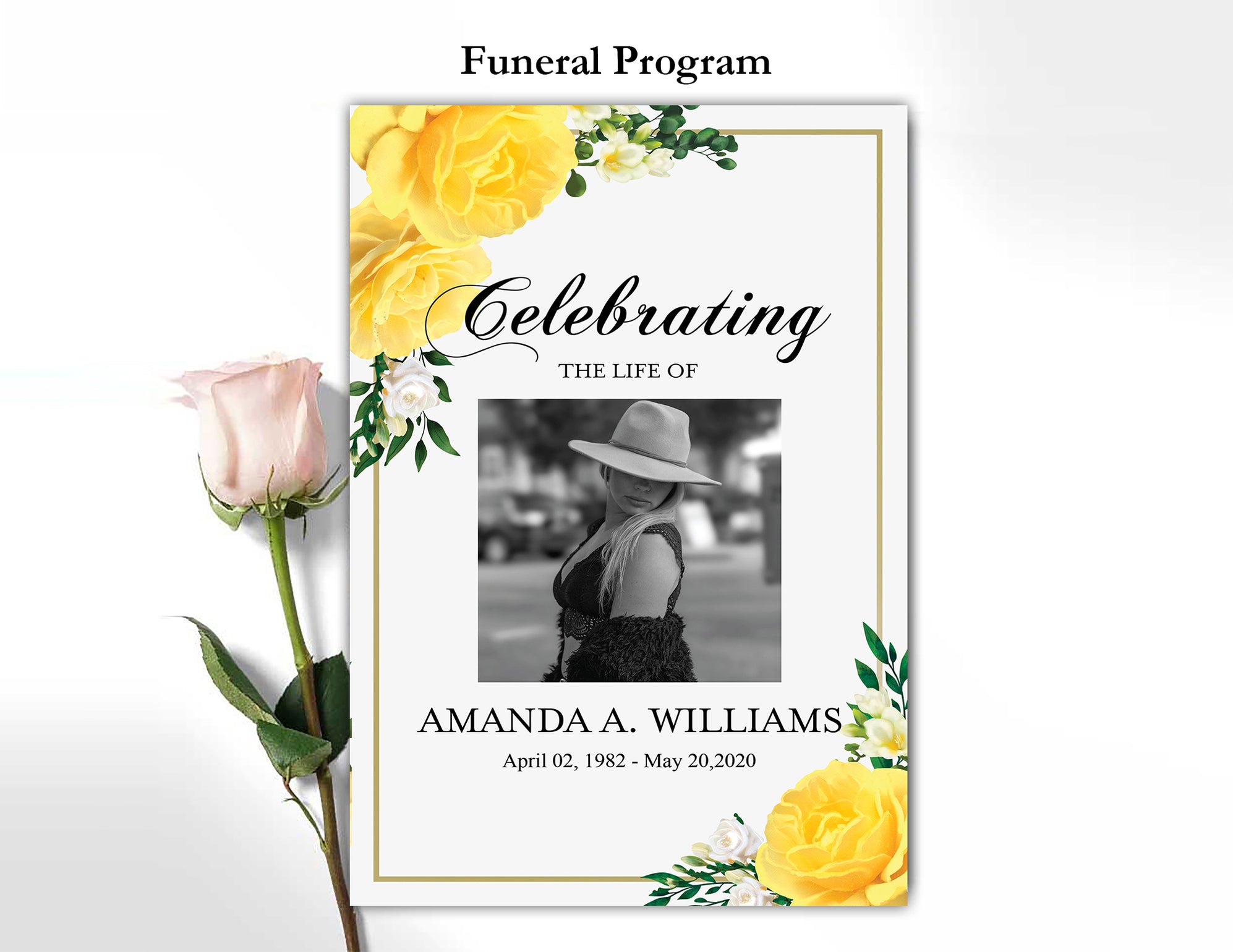 Editable 9 Piece Yellow Rose Funeral Program Template Bundle | Funeral ...