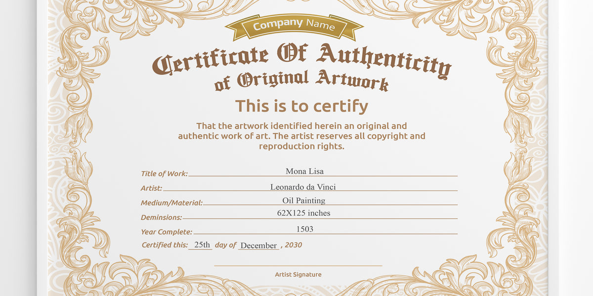 DIY Certificate of Authenticity for Artwork Brown Gold, Customizable A ...