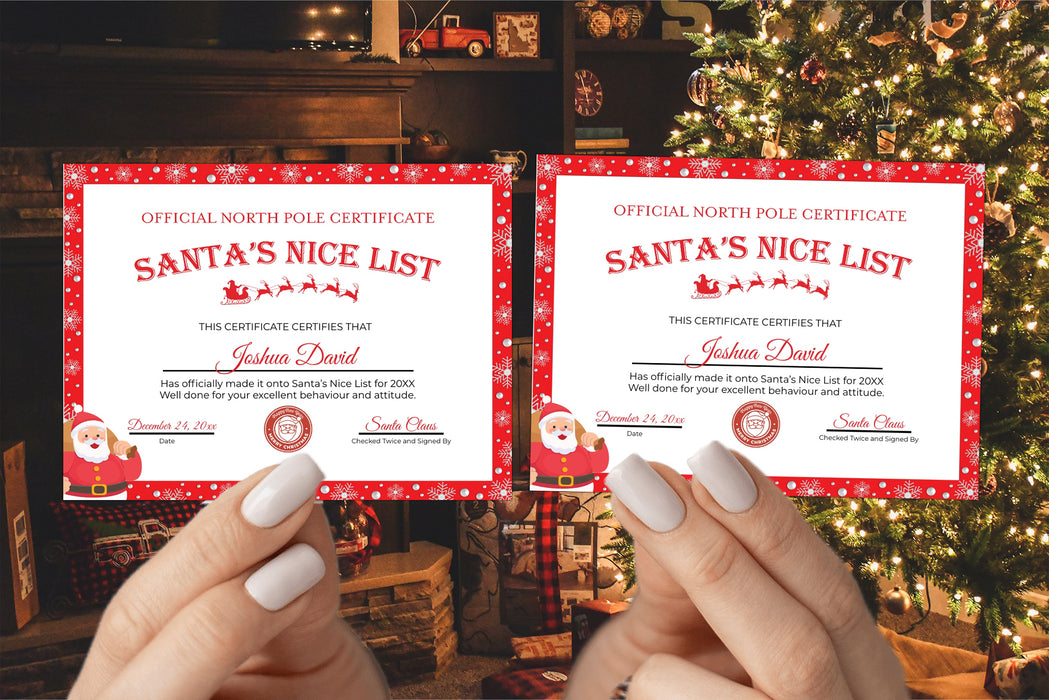 Custom Mini Red White Christmas Nice List Certificate From Santa