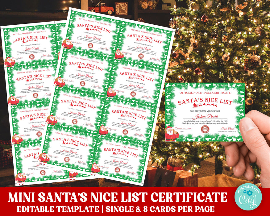 Editable Mini Nice List Certificate from Santa For Kids