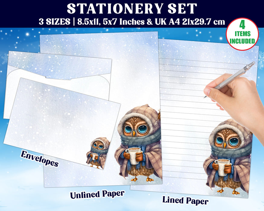 Cute Printable Digital Stationary Kit | Winter Theme Stationary Set With Cute Owl