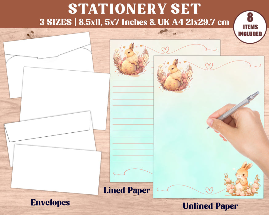 Bunny Stationery Set for Teens and Adults | Cute Stationary Kit with Floral Rabbit Theme