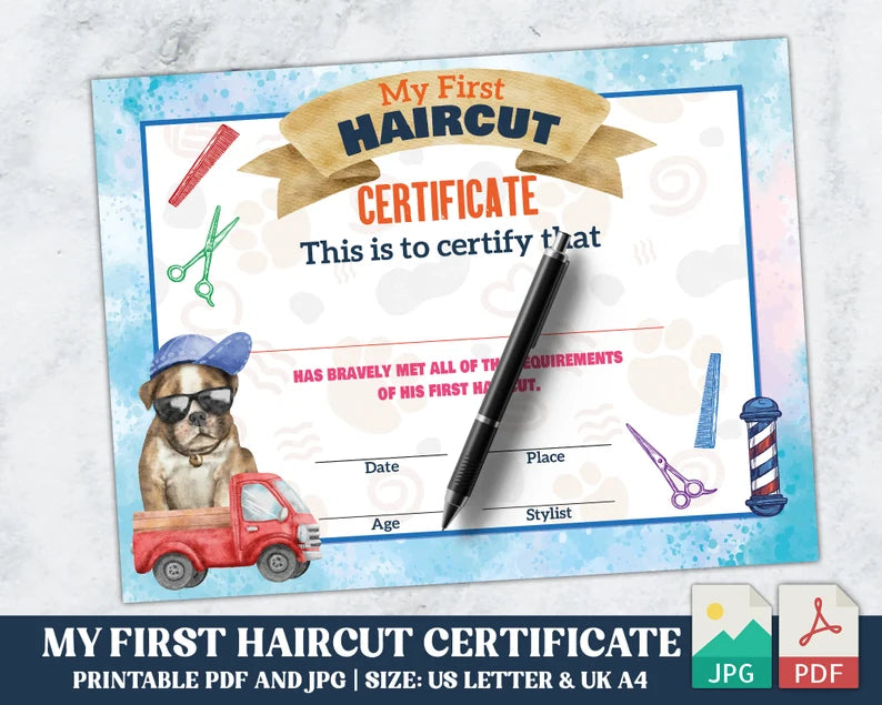 My First Haircut  Kids Certificate  haircut template  Haircut Certificate  hair stylist  hair cut certificate  for boys  First Haircut  Certificate Boys  boy first haircut  blue baby haircut  barber shop  baby milestone