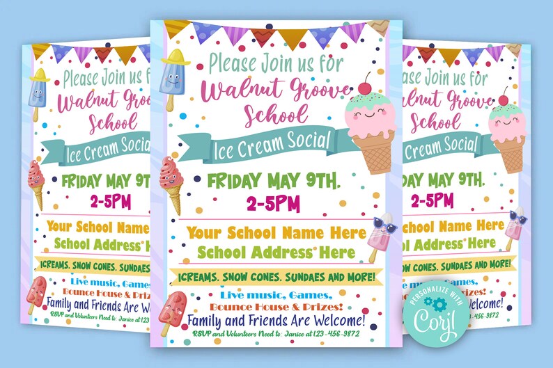 Invitation Social Program Editable Ice Cream Social Party Invitations - Posh Park