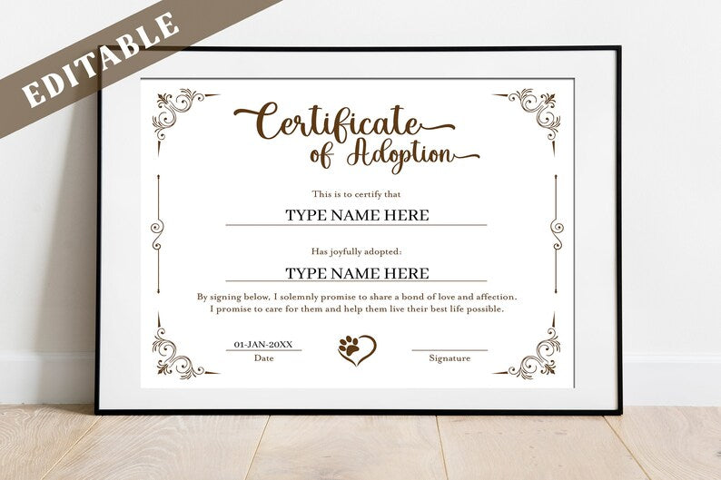 editable certificate  birth certificate  hamster adoption  Pet Certificate  Pet Adoption  dog certificate  Pet Certificates  breeder printable  Puppy Adoption  Adoption Certificate  dog adoption  puppy printable  certificate template