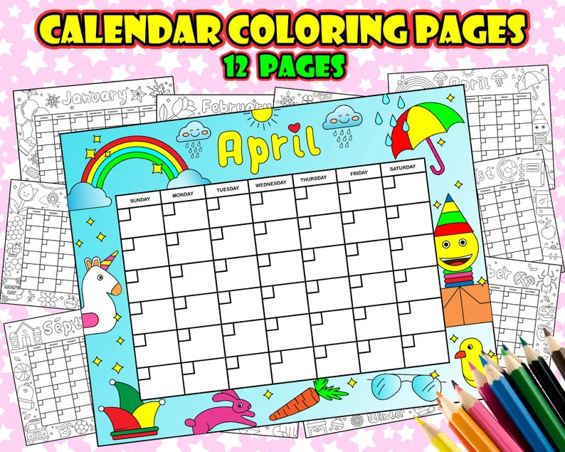 12 Month Kawaii Coloring Calendar for Kids, PDF Cute Kawaii Calendar t — Posh Park 12-month-kawaii-coloring-calendar-for-kids-pdf-cute-kawaii-calendar-t-posh-park