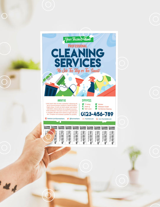 EDITABLE Cleaning Services Flyer Template with Tear-off Tabs