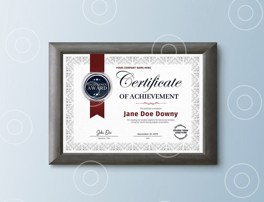 Customizable Certificate of Achievement, Award Certificate Template, Instant Download