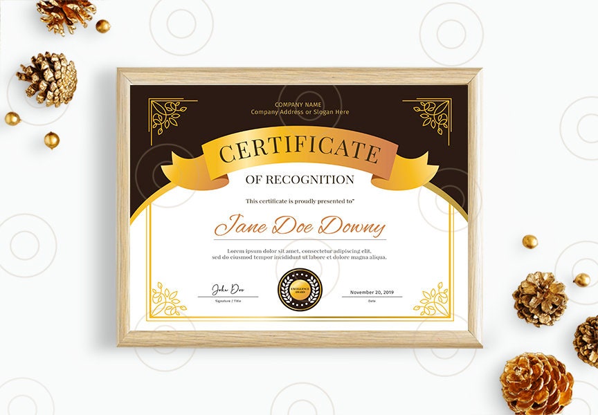 DIY Certificate of Recognition Template, Brown and Gold DIY Certificat — Posh Park for Free Printable Certificate Of Recognition