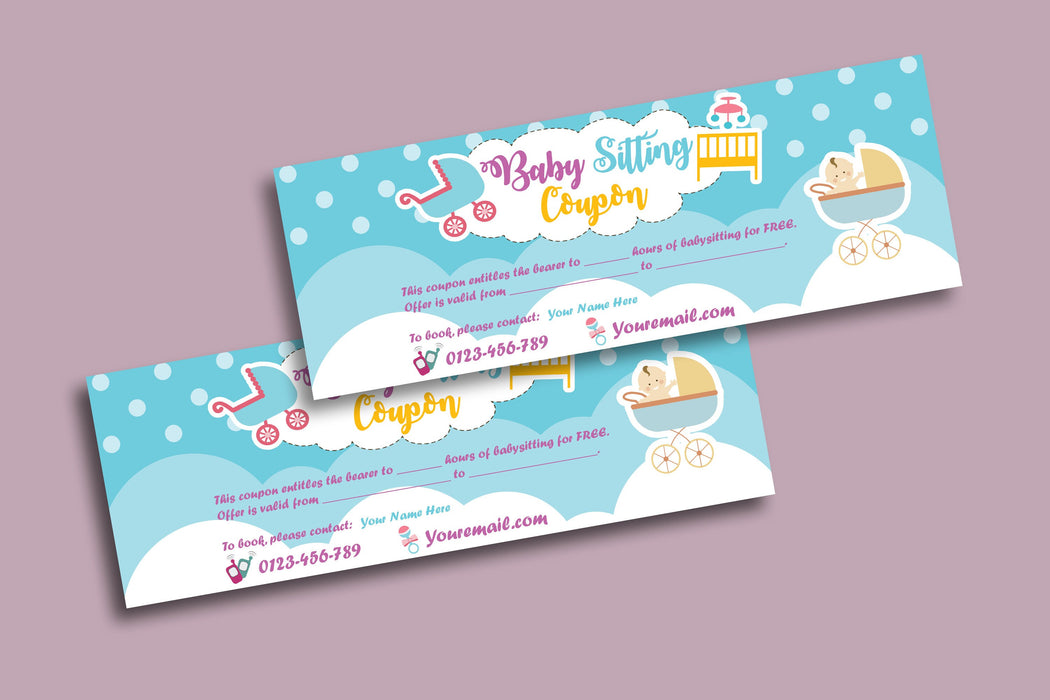 EDITABLE  Baby Sitting Coupon Template | PRINTABLE Babysitter Voucher Template | Coupon for Babysitting Services