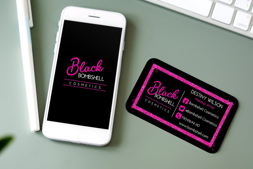 Customizable Pink and Black Business Card Template | Downloadable Business Card Template | DIY Premade Template Design