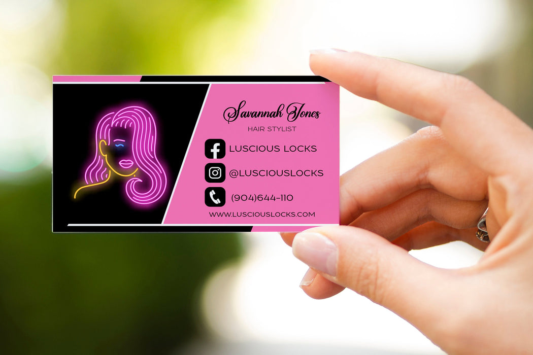 Editable DIY Beauty Business Cards, Printable Hair Business Cards, Black and Pink Makeup Artist Business Cards
