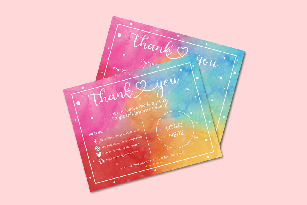 Downloadable Small Business Thank You Cards Colorful, Instant Fully Editable Thank You Card,