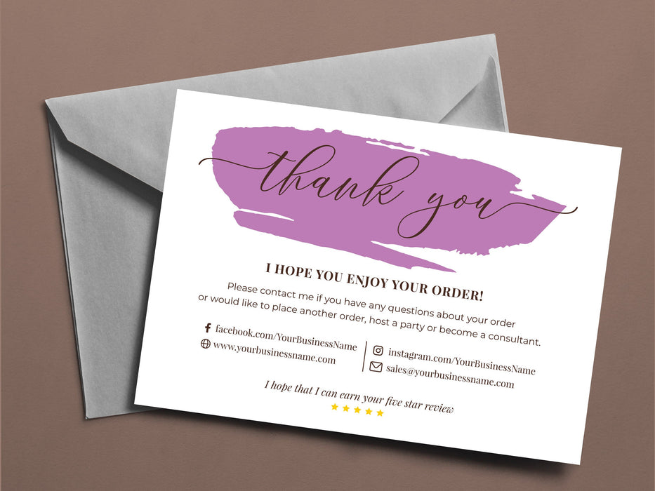 Editable Thank You for Supporting My Small Business Card, Printable Purple Minimalist Small Business Thank You Cards | DIY Thank You Card Templates