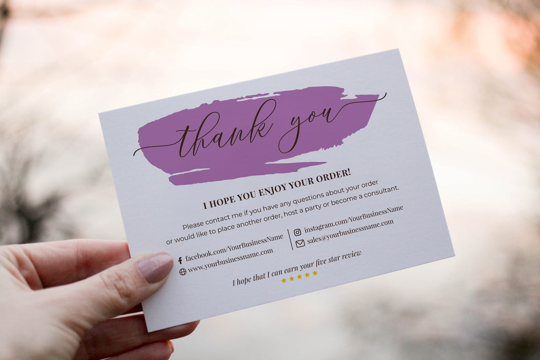 Editable Thank You for Supporting My Small Business Card, Printable Purple Minimalist Small Business Thank You Cards | DIY Thank You Card Templates